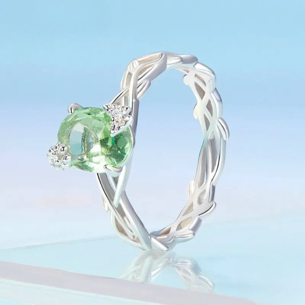 Bague Argent Pierre Verte fiancailles