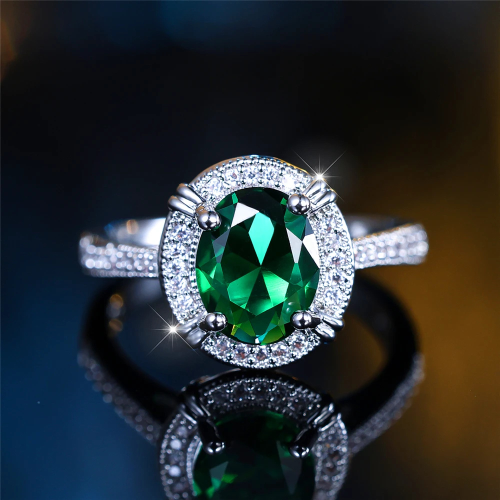 Bague Argent et diamant Vert