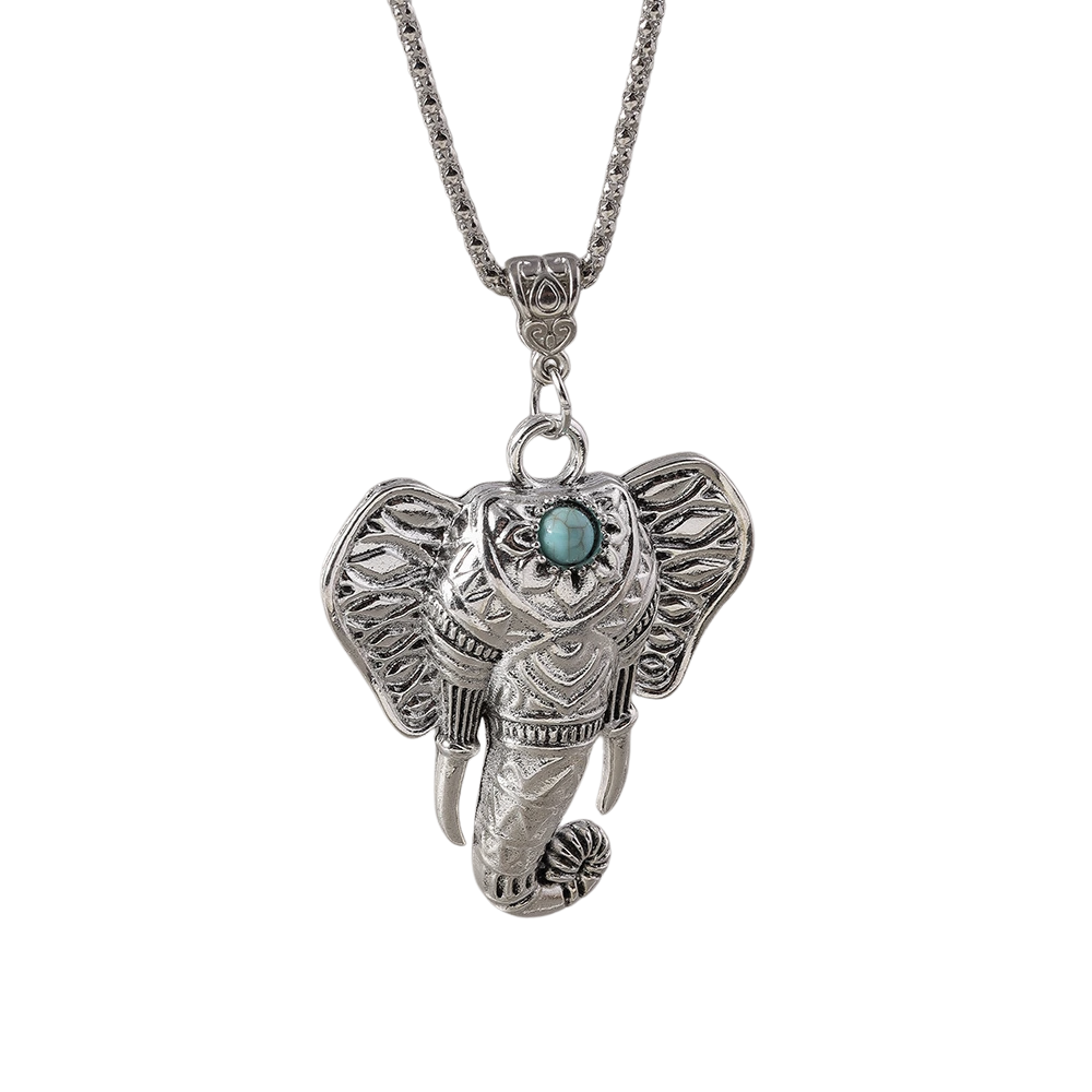Collier Tête d'Éléphant perle Bleue