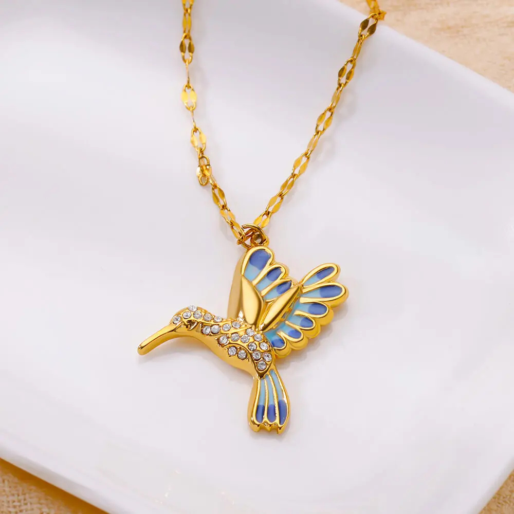 Collier pendentif Colibri bleu