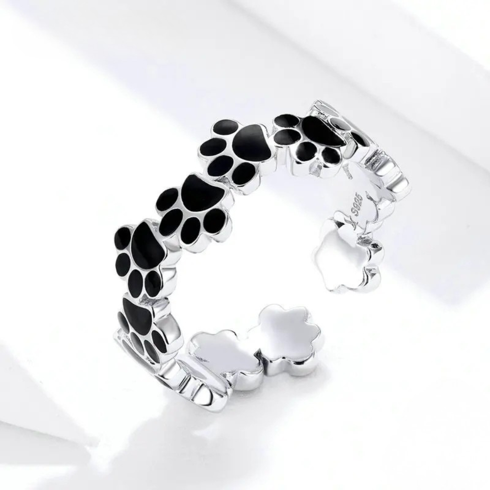 Bague Pattes de Chien Noires argent