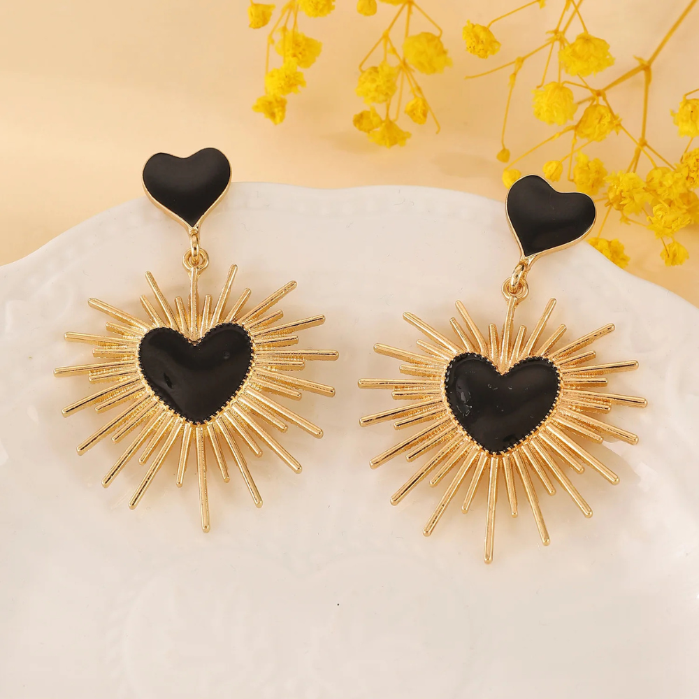 Boucles d'Oreilles Coeur Soleil Noir femme
