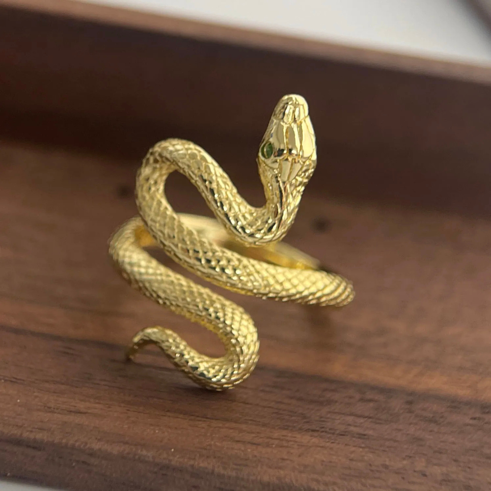 Bague Serpent Yeux Verts or