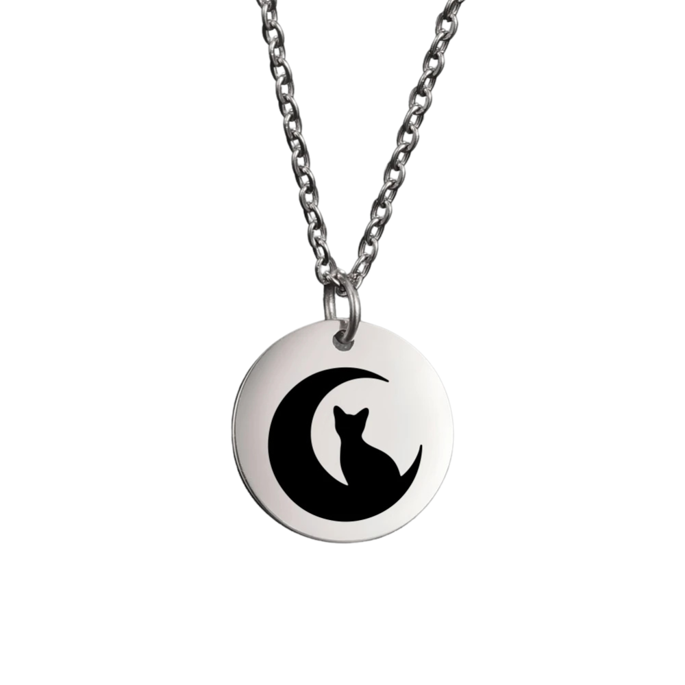 Collier Médaille Chat Lune argent