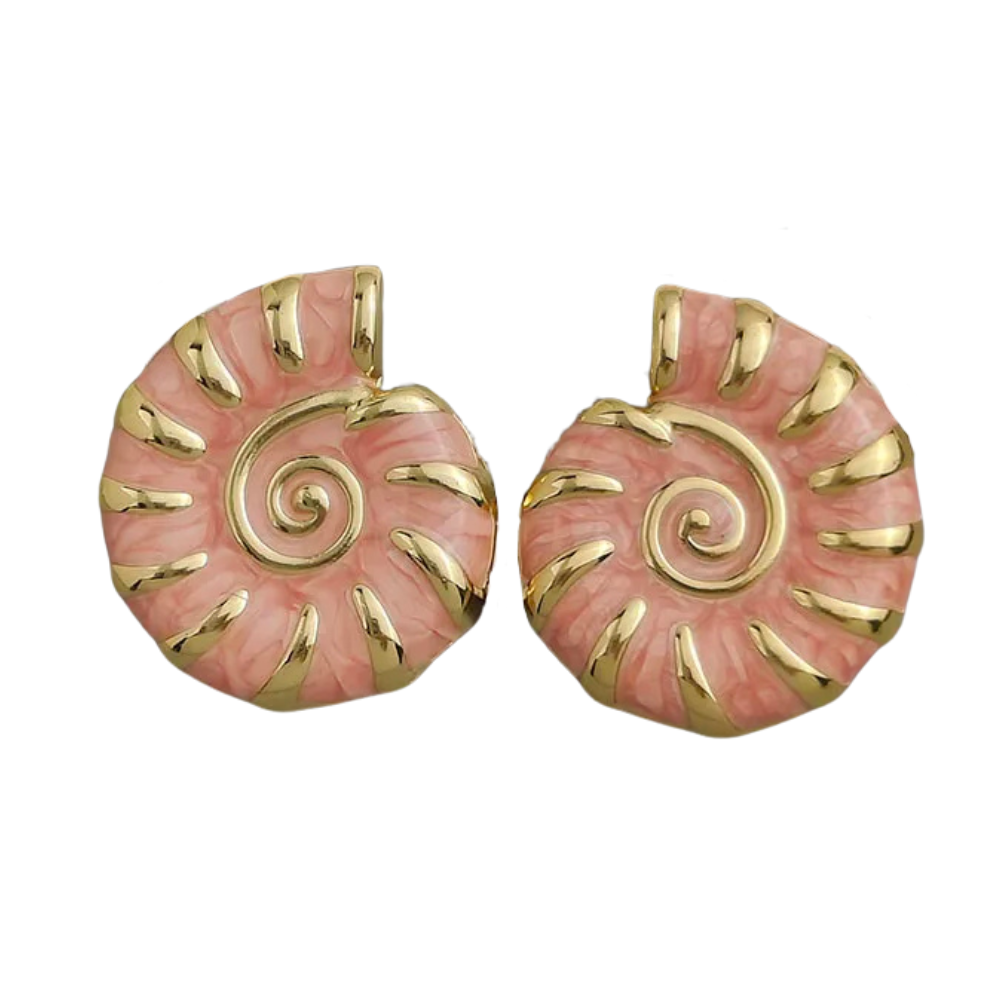 Boucles d'Oreilles Coquillage Or et Oranges