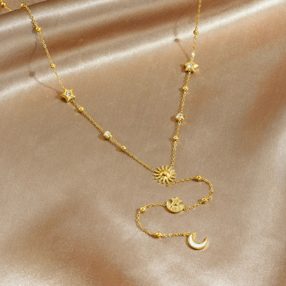 Collier en Y Lune Strass or