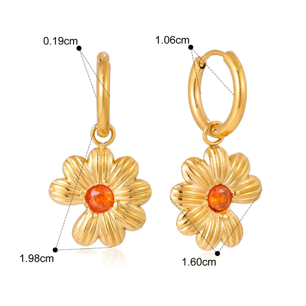 Boucles d'Oreilles Fleur Zircon Rouge or