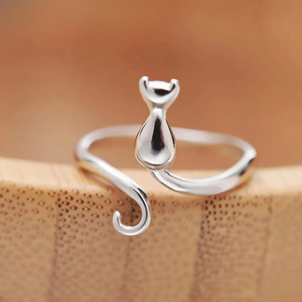 Bague Chat Réglable argent