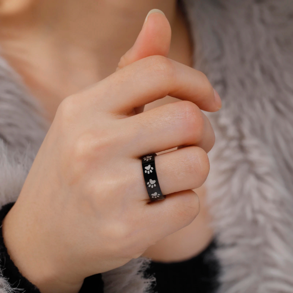 Anneau Dessin Pattes de Chien noire