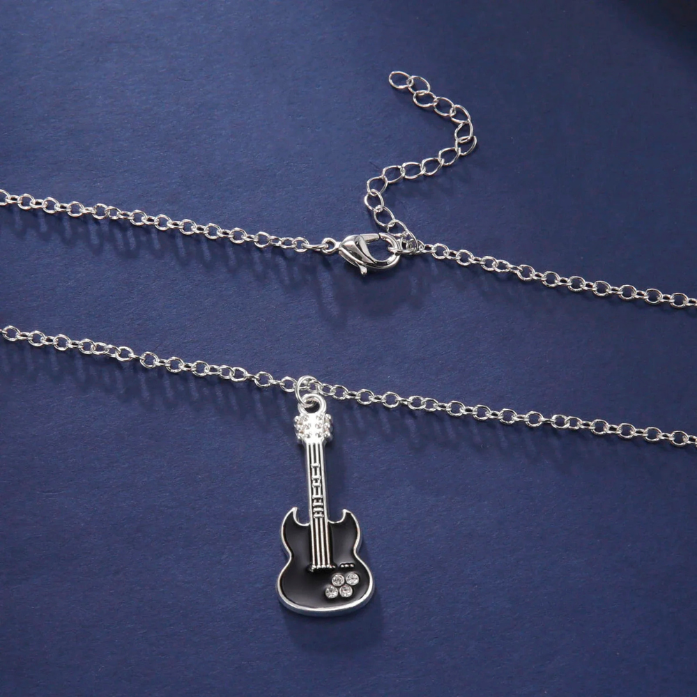 Collier Guitare Noire argent