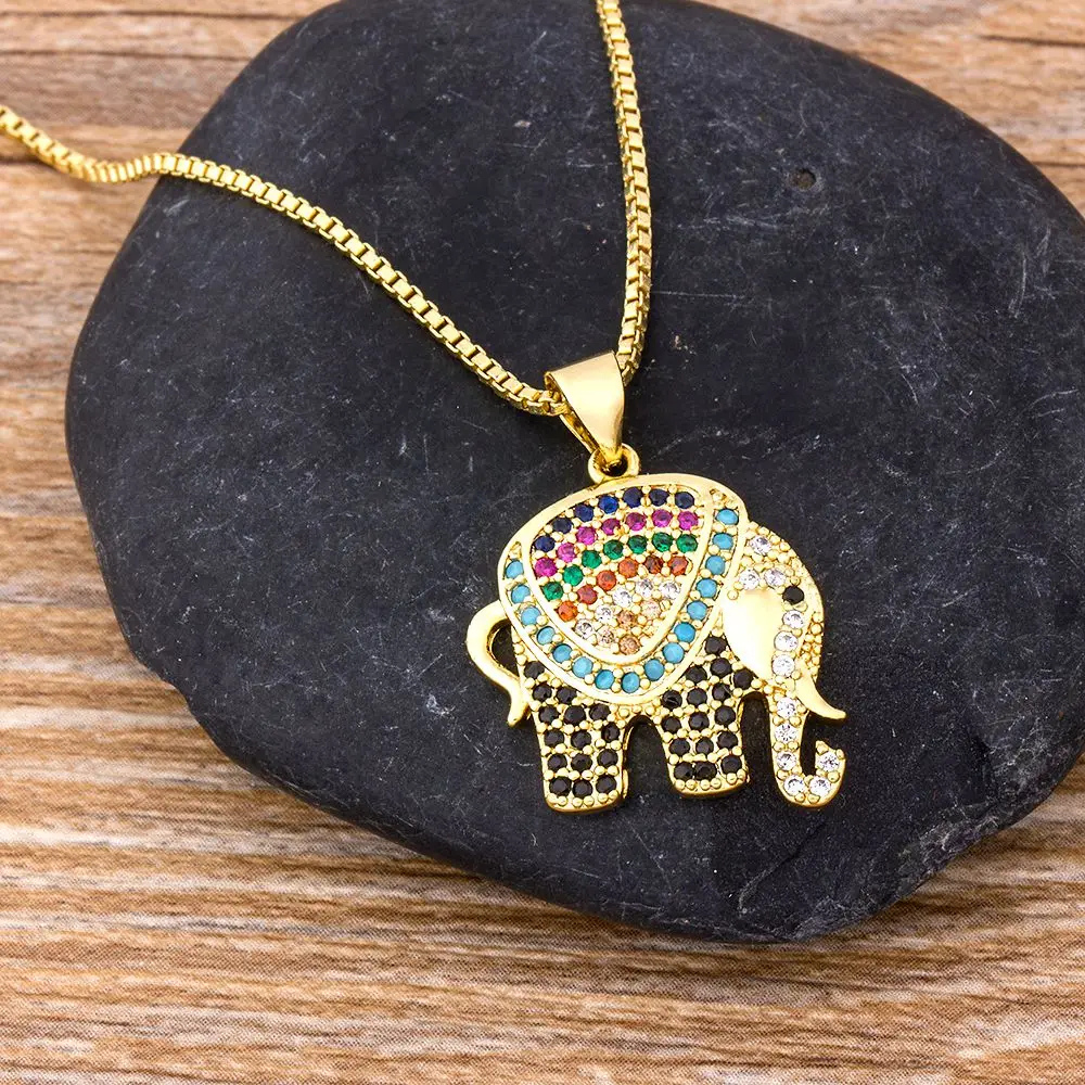 Collier Éléphant Zircon or