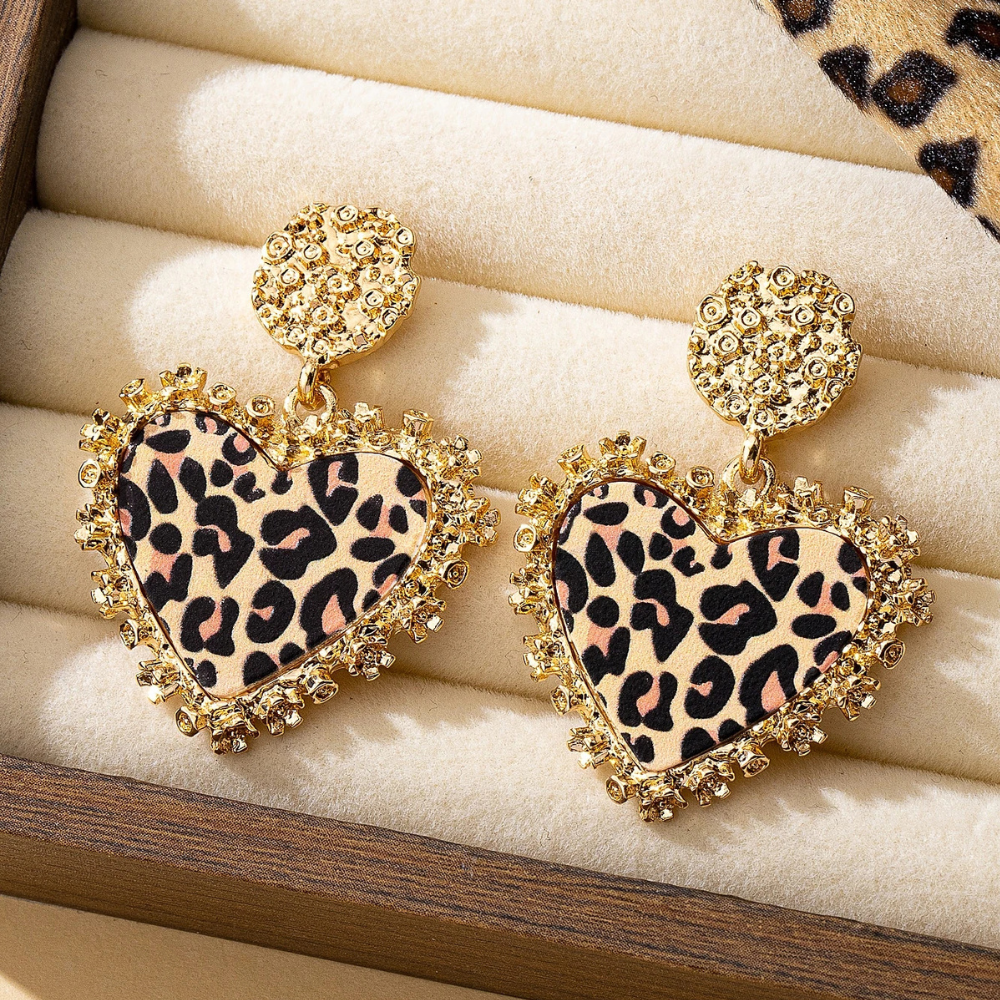 Boucles d'Oreilles Coeur Imprimé Léopard doré