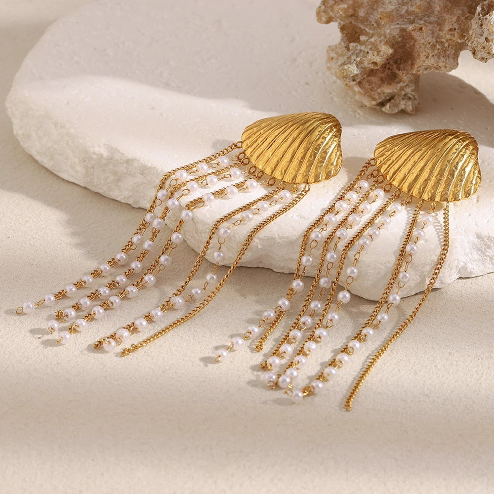 Boucles d'Oreilles Coquillage Tombantes perles