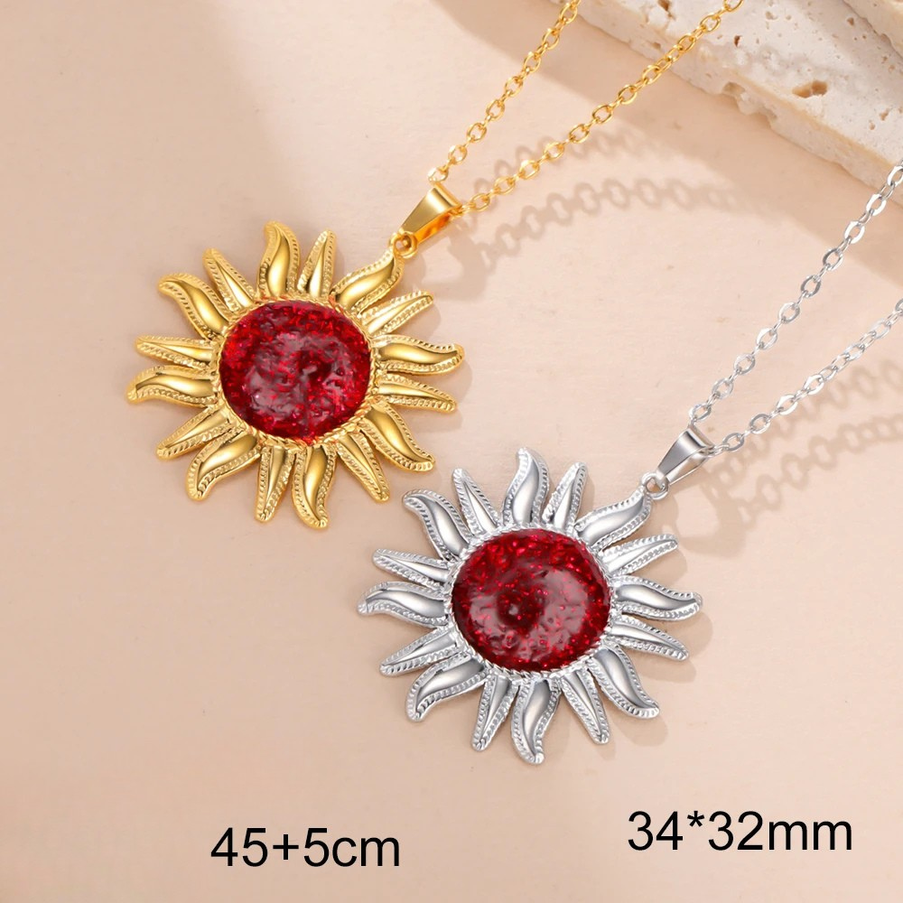 Collier Soleil Pierre Rouge femme