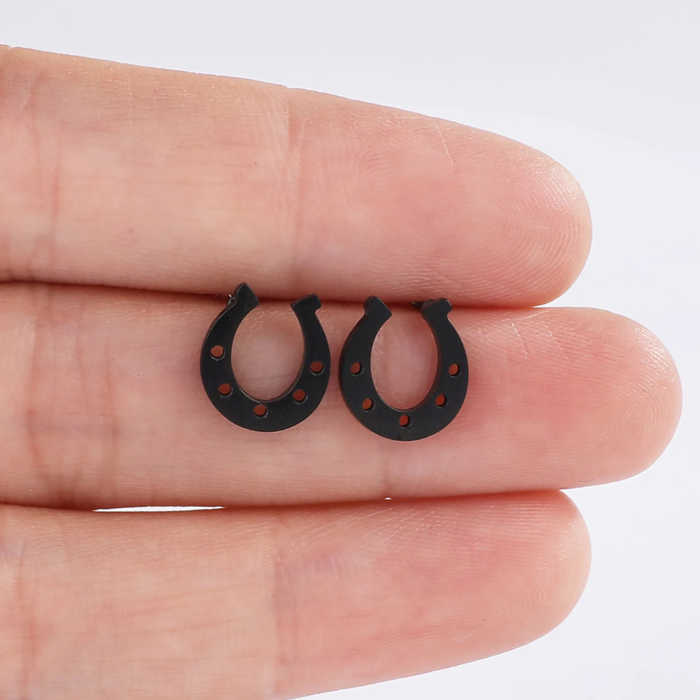 Boucles d'Oreilles Fer à Cheval noire