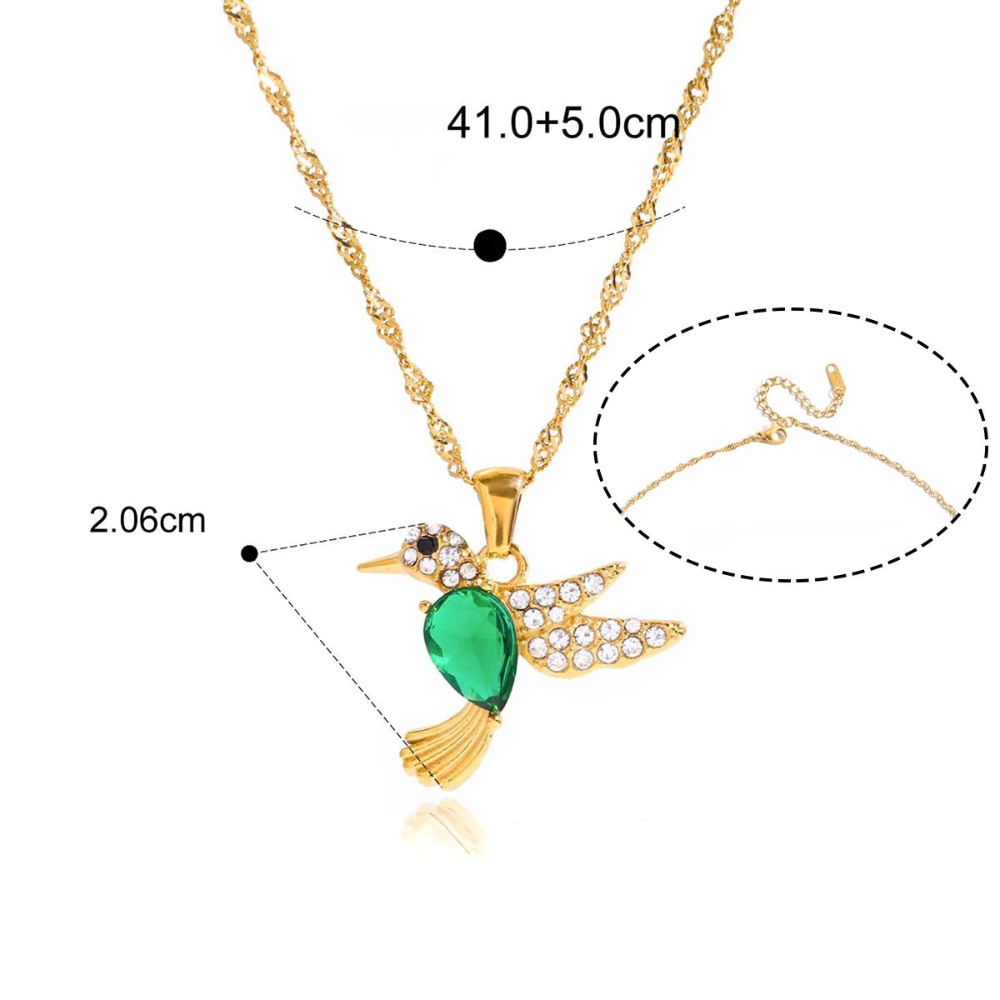 Collier Oiseau et Pierre Verte doré