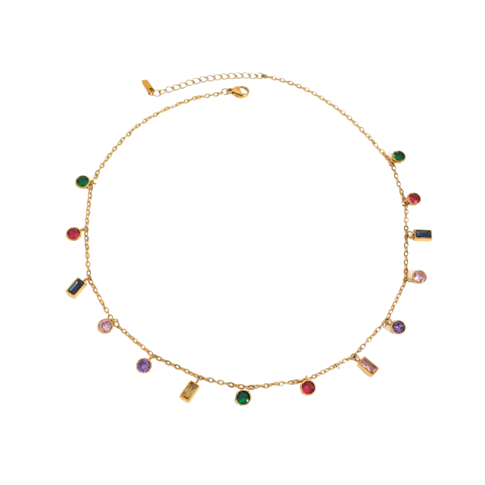 Collier Doré Pampilles Multicolores