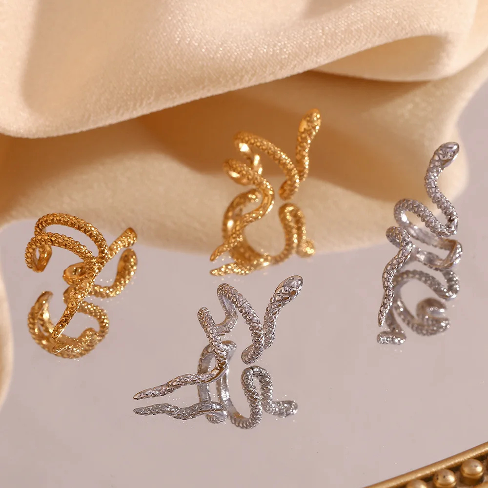 Boucles d'Oreilles Serpent Sans Trou doré