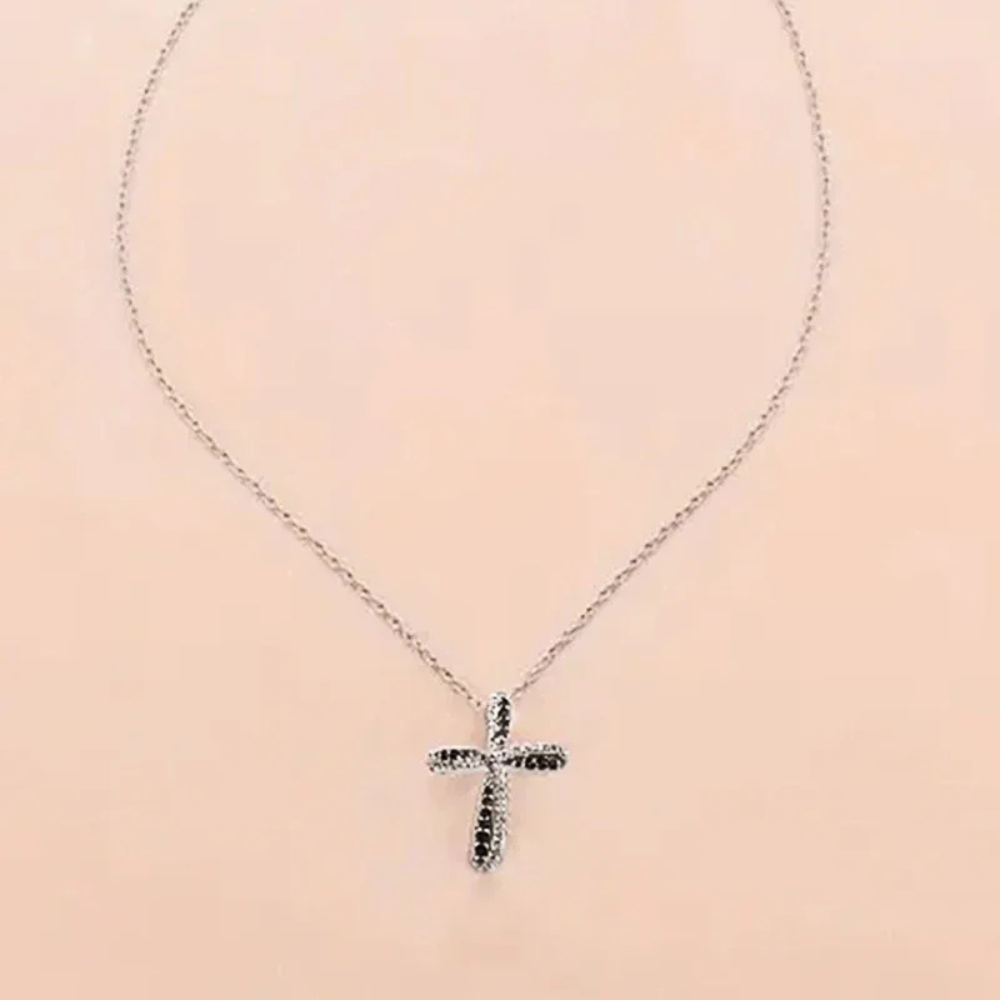 Collier Croix Argent et Noire Design pendentif