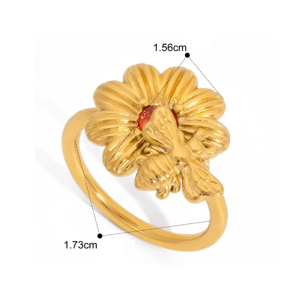 Bague Fleur Zircon Rouge doré