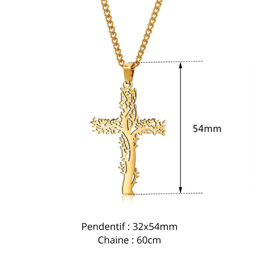 Collier Croix Arbre pendentif