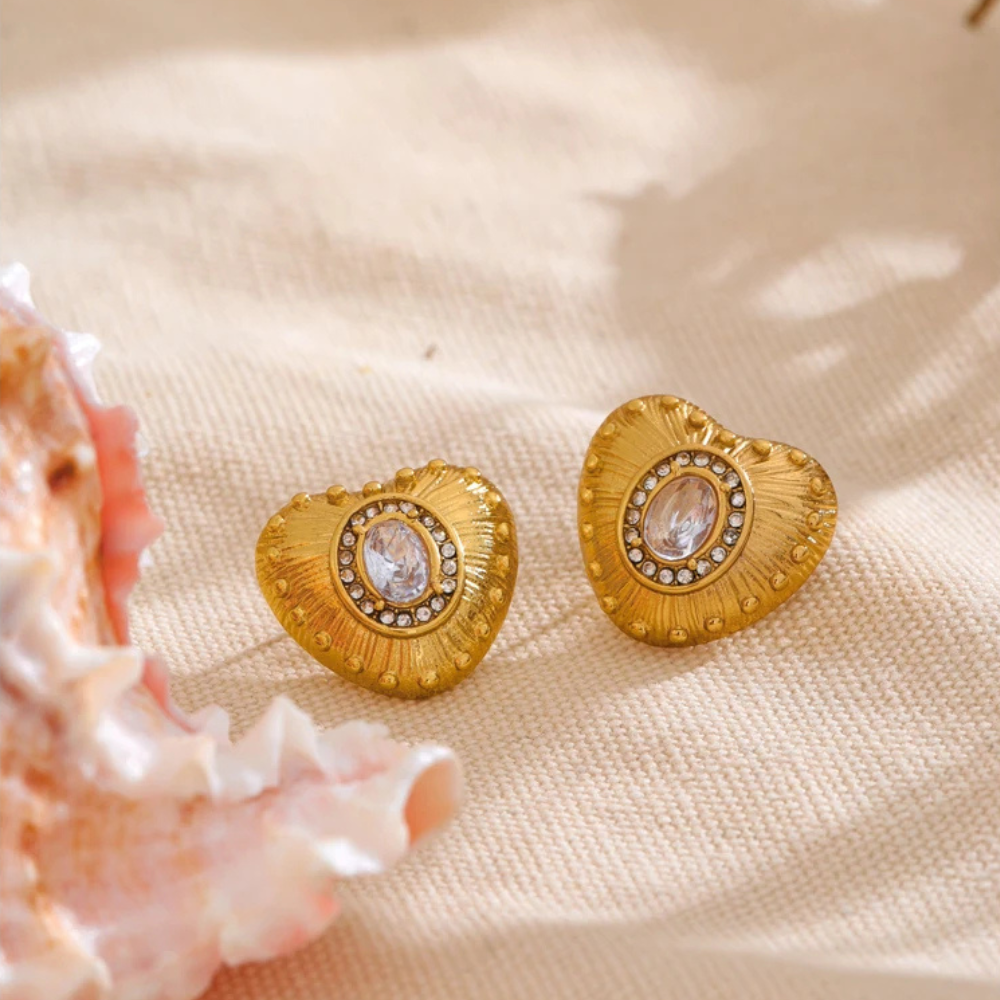 Boucles d'Oreilles forme Coeur Doré Strass