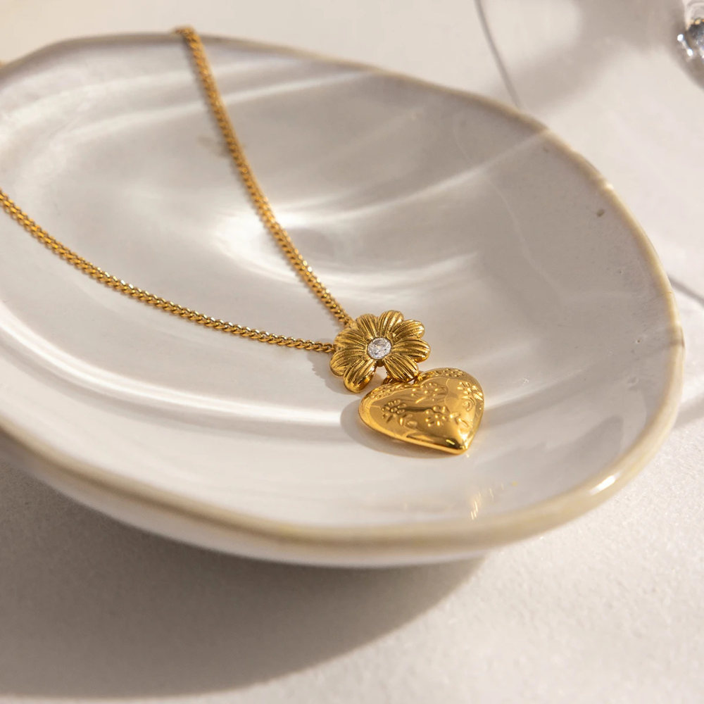 Collier Fleur et Coeur or