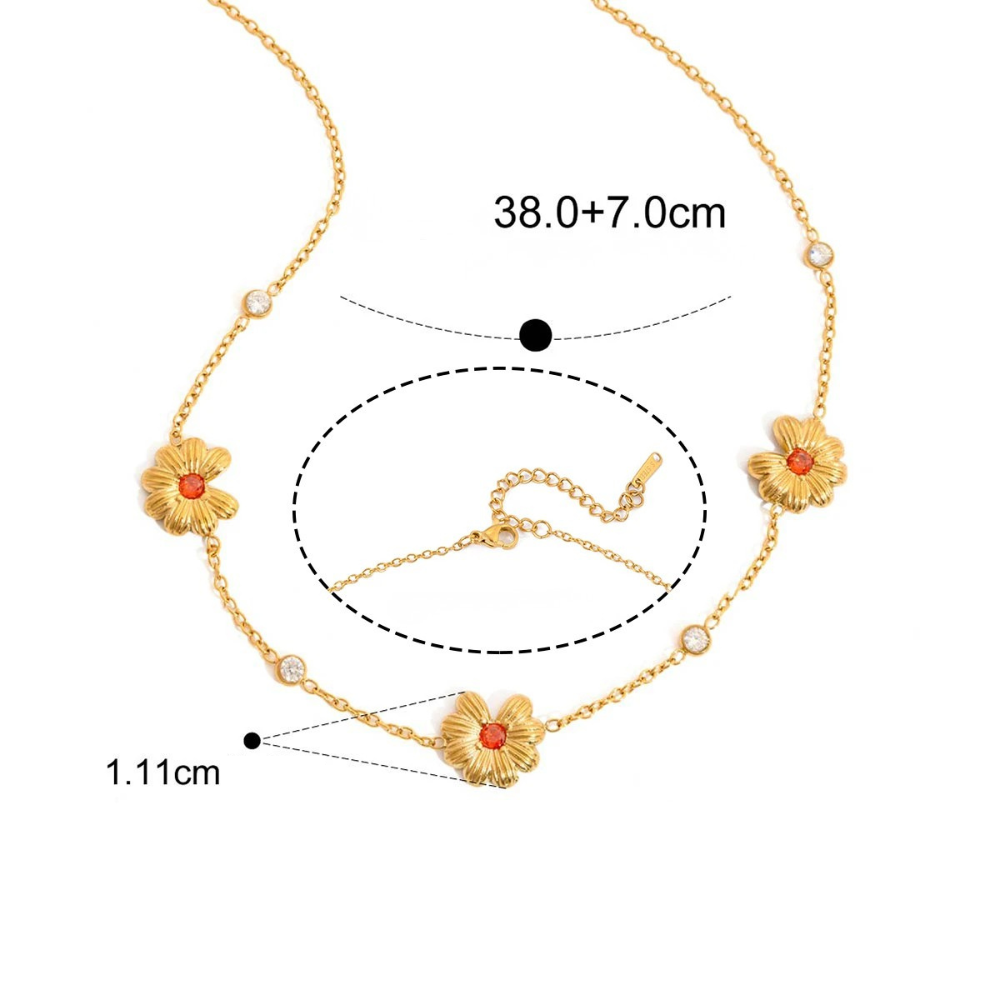 Collier Fleur Dorées Zircons Rouges femme