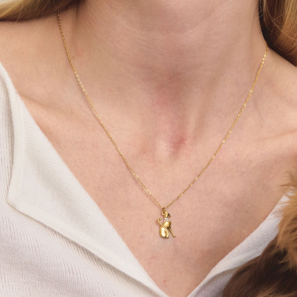 Collier Chat Élégant or
