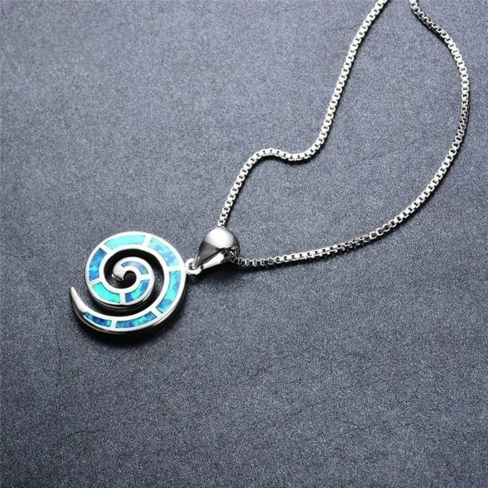 Collier Escargot Argent et Bleu pendentif