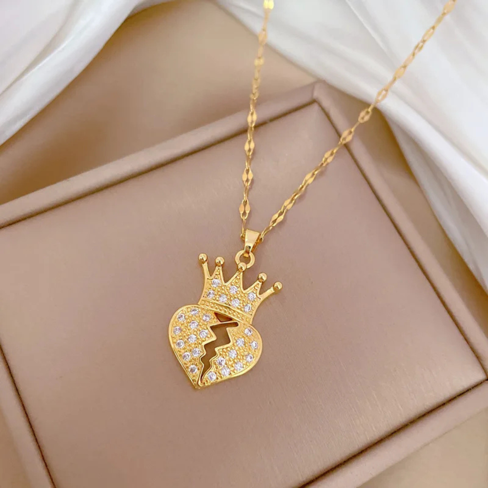 Collier Cœur et Couronne strass