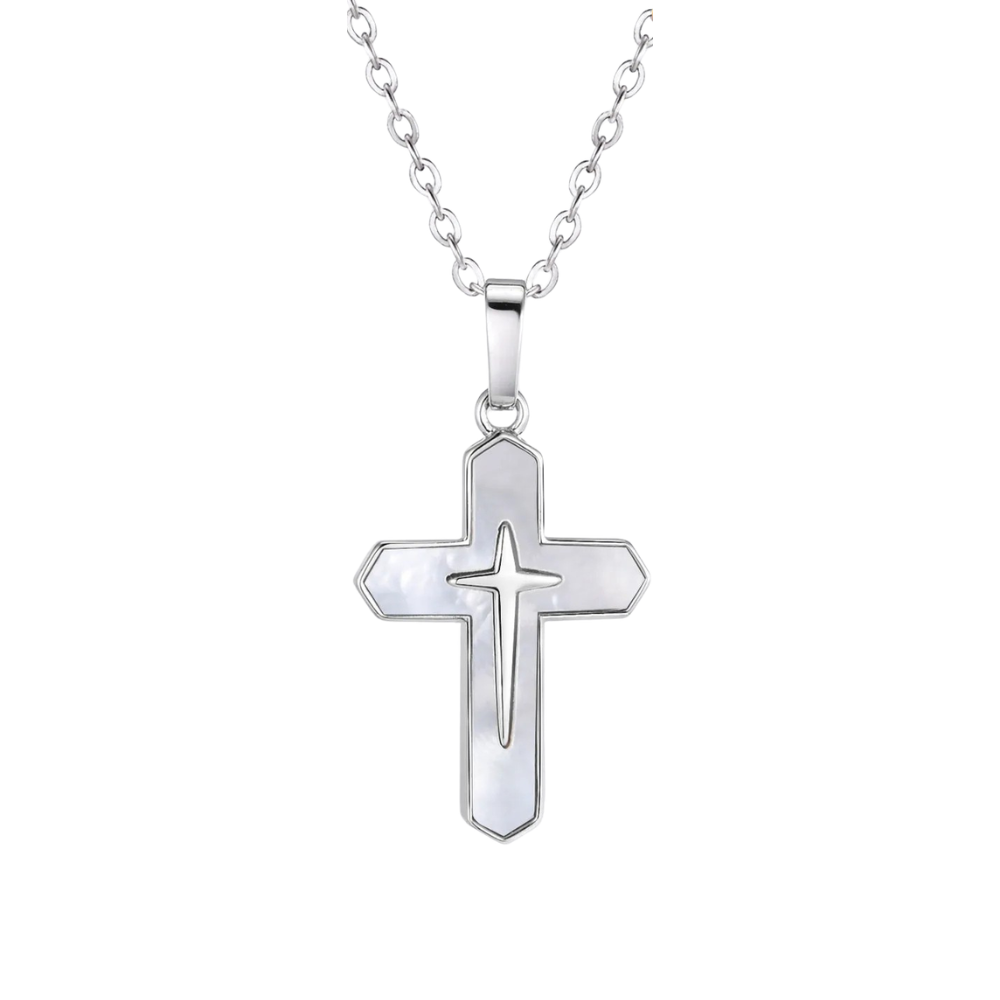 Collier Croix Nacre Femme argent