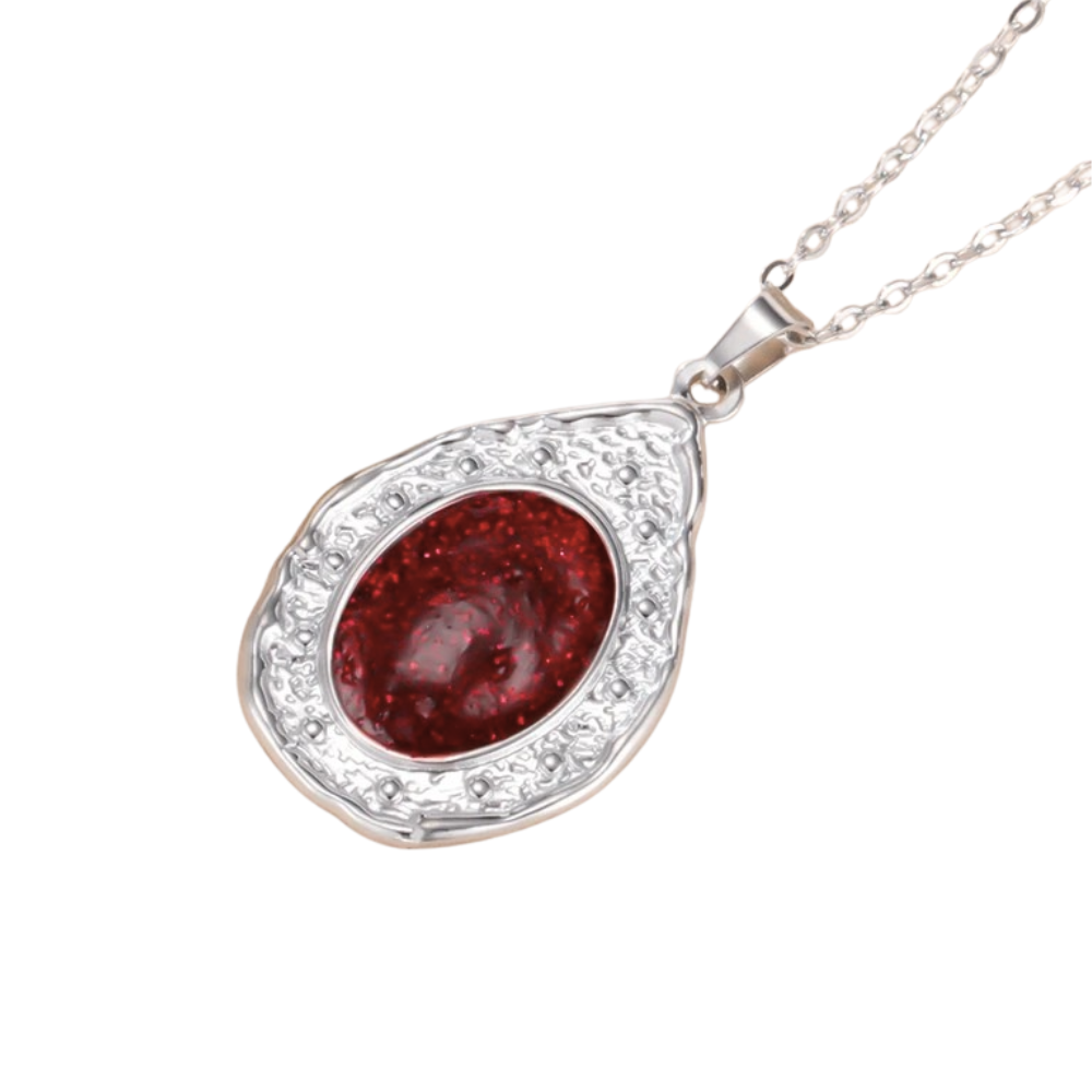 Collier Ovale Vintage Pierre Rouge argent