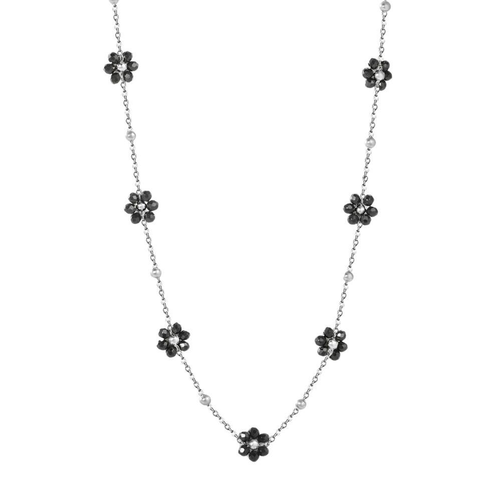 Collier Fleur Noir argent