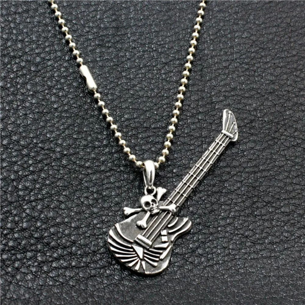 Collier Guitare Crâne argent