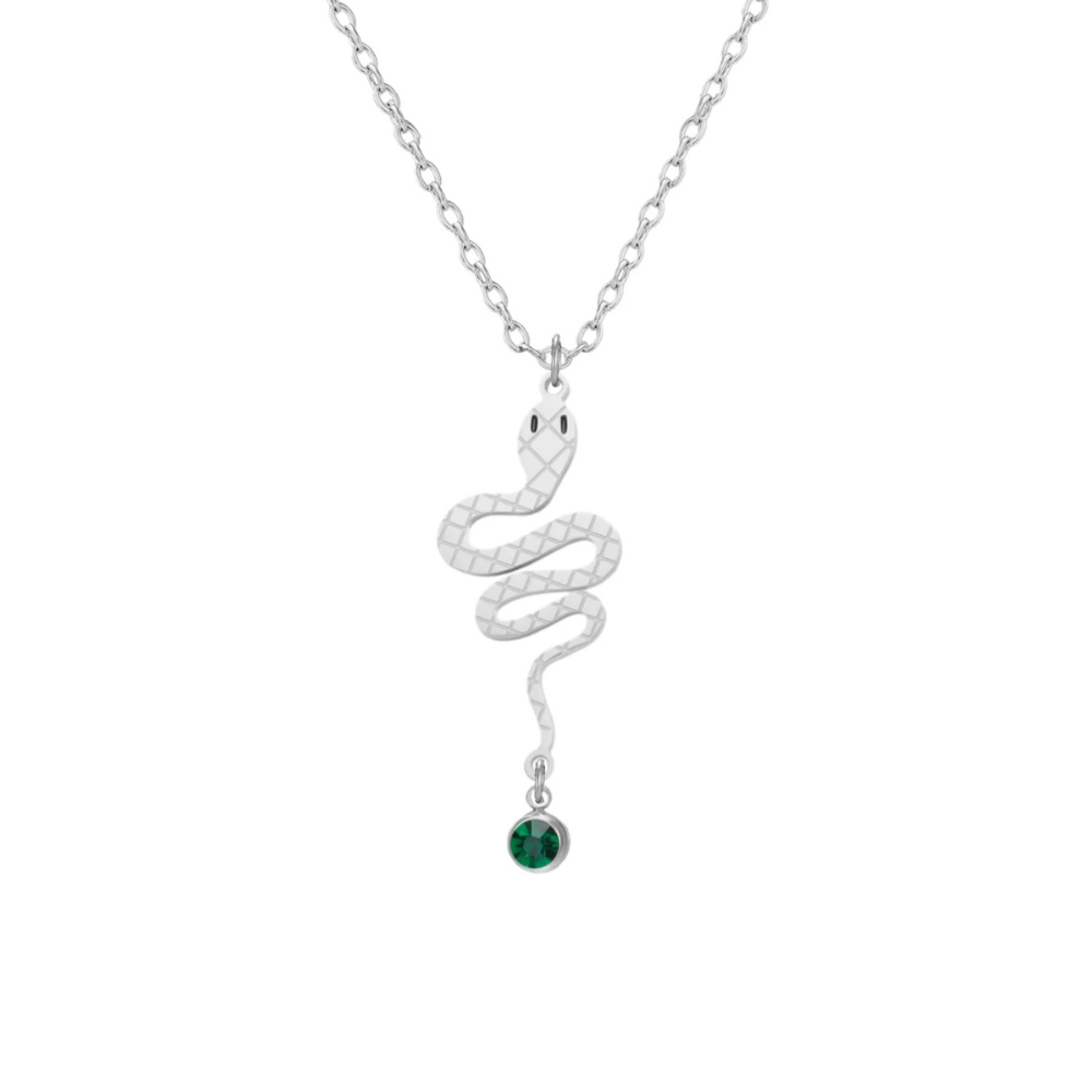 Collier Serpent Perle Verte argent