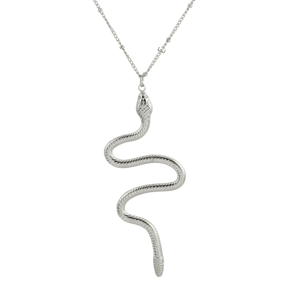 Collier pendentif long Serpent argent