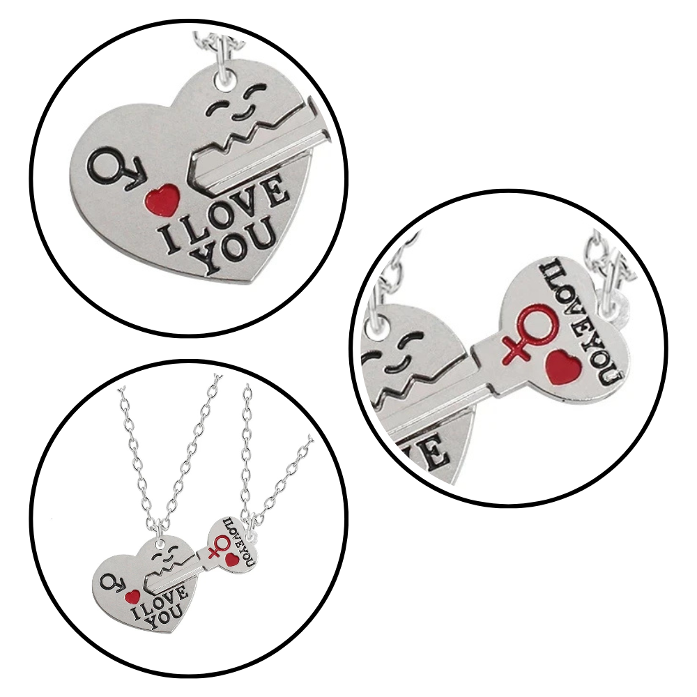 Collier Couple Cœur Clé I Love You