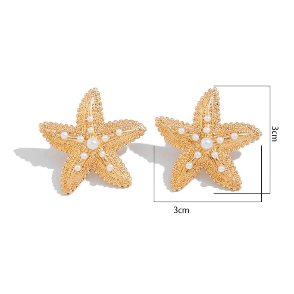 Boucles d'Oreilles Étoile de Mer Perles doré