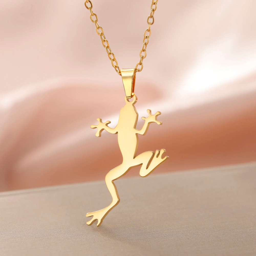Collier Grenouille Femme acier doré