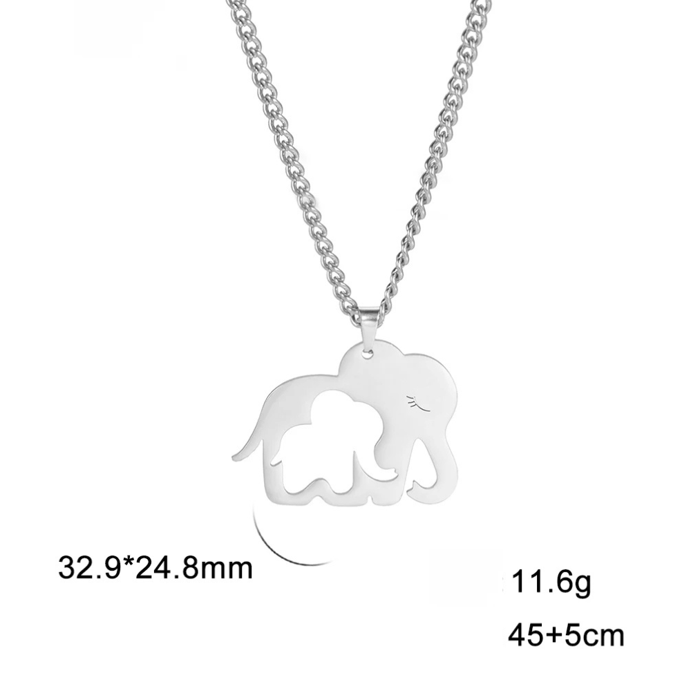 Collier Éléphant Maman Enfant argent