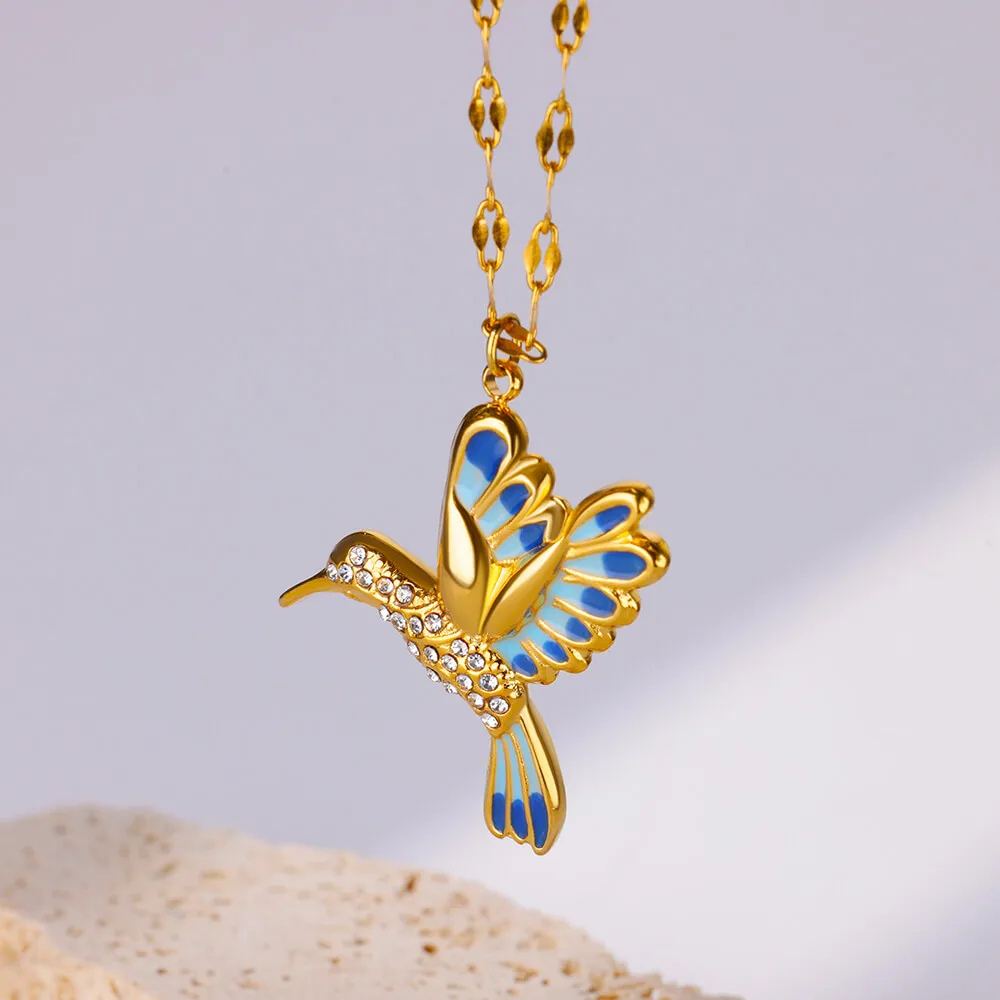 Collier pendentif Colibri bleu or