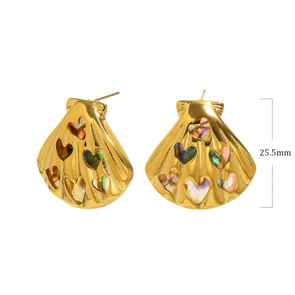 Boucles d'Oreilles Coquillage Nacre Multicolore doré