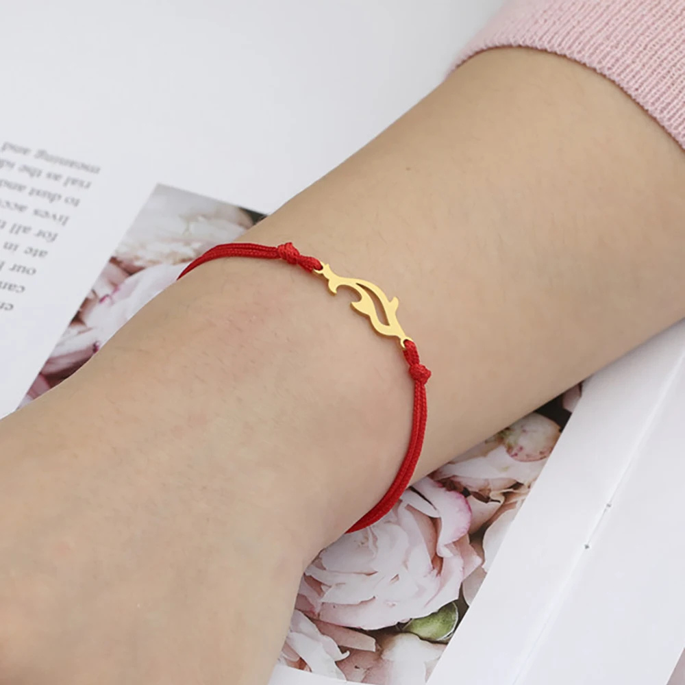Bracelet Dauphin Cordon Rouge et or