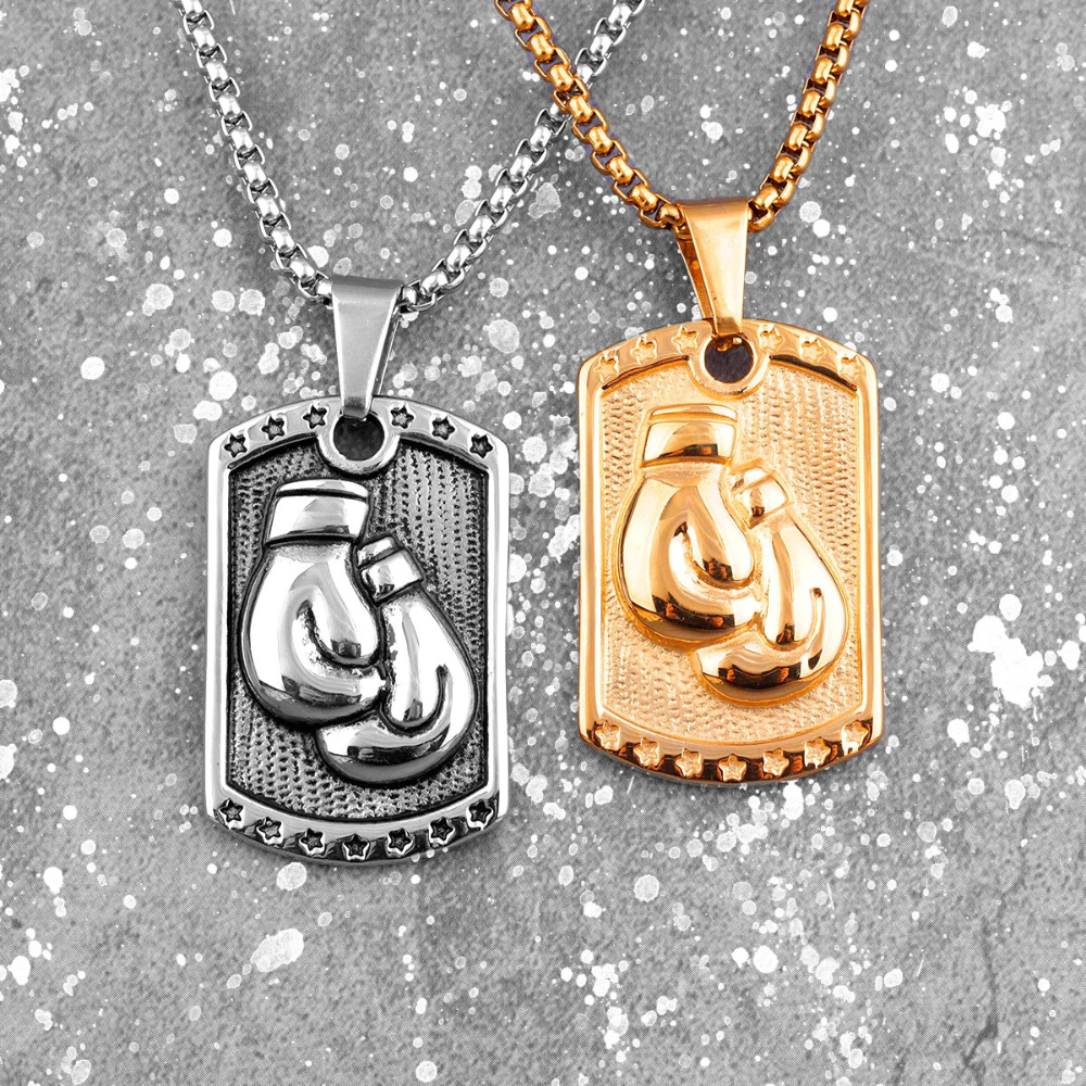 Collier Plaque Gants de Boxe pendentif homme