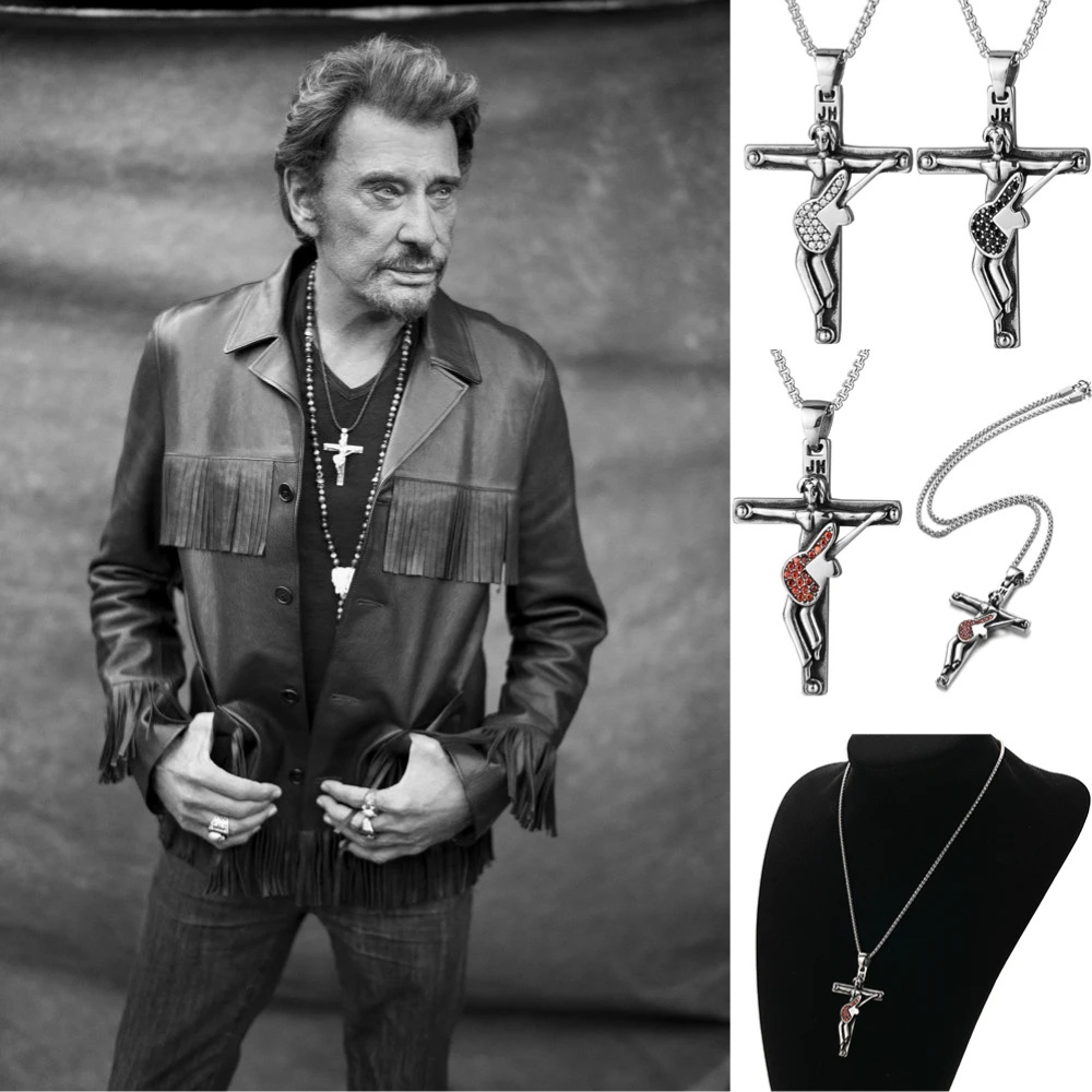 Collier Johnny Hallyday Croix Guitare