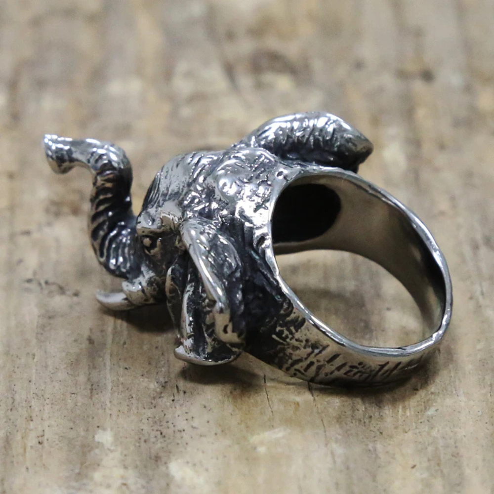 Chevalière Tête Éléphant Homme acier