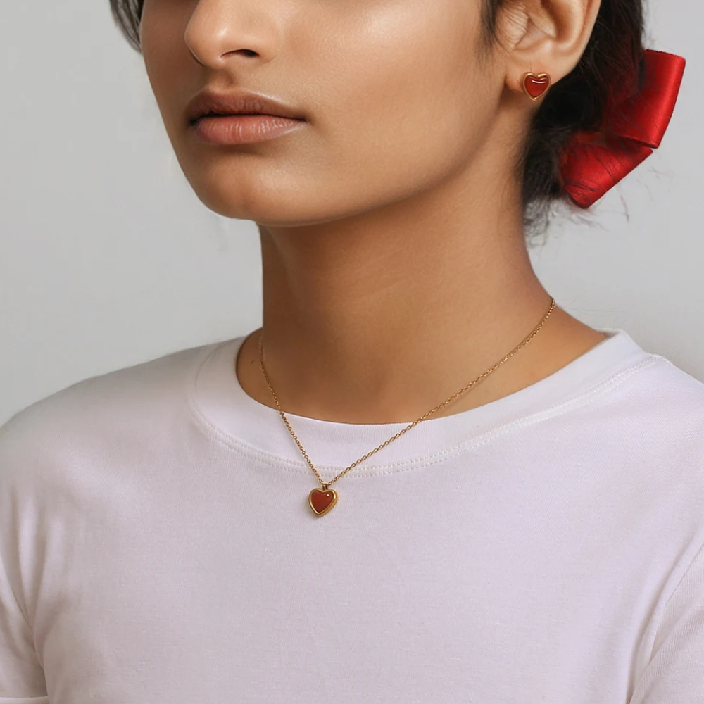Collier Coeur Résine Rouge femme