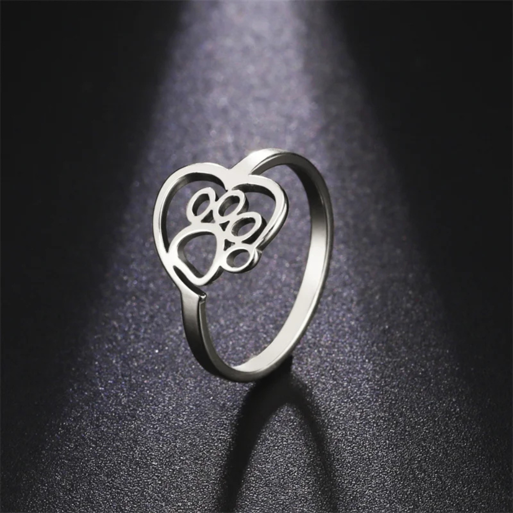 Bague Patte de Chien Coeur argent