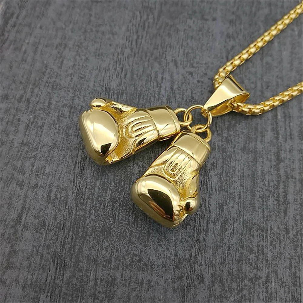 Collier Gants de Boxe Or femme acier